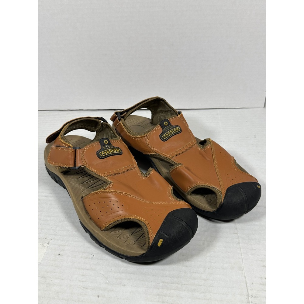 Fashion Mens Tan Brown Closed Toe Sport Hiking Sandals Size 47 Adjustable‎ Strap
